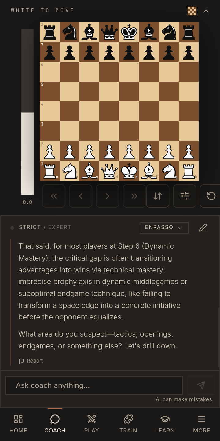 Enpasso AI chess coach mobile app interface